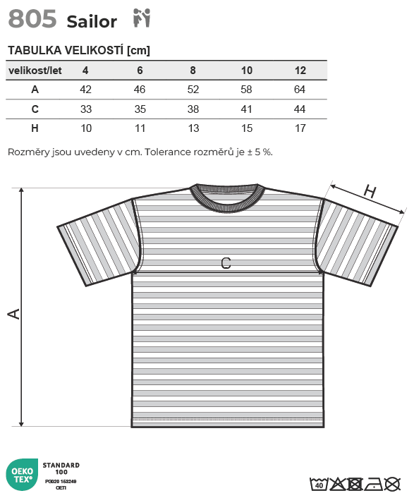 805 Sailor tričko dětské Tabulka velikostí